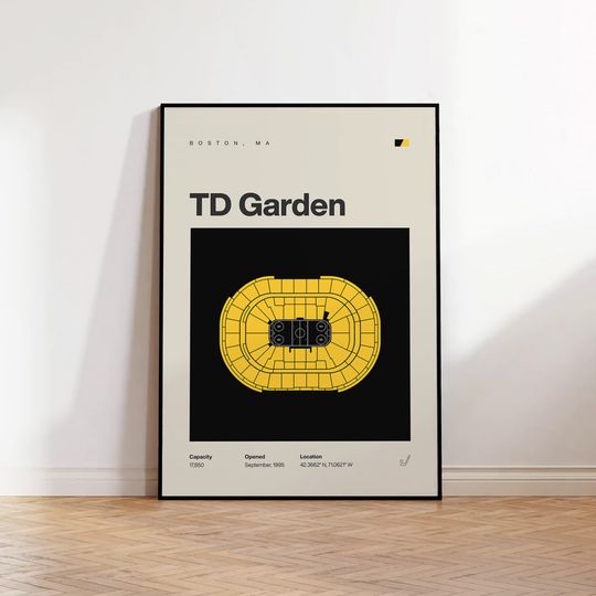 Boston Bruins Poster, TD Garden Stadium Print, Modern Hockey Wall Art, Sports Bedroom Poster, Minimalist Office Decor