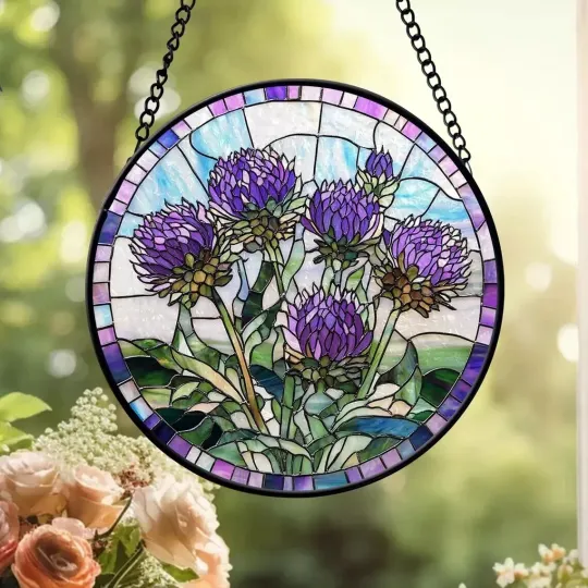 Discover Thistles Stained Glass Suncatcher, Thistles Window Hanging Decor