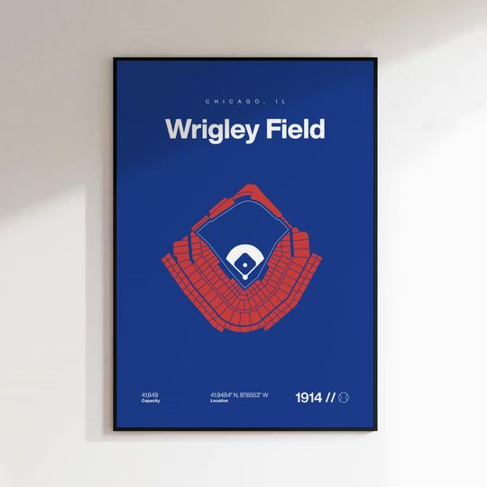 Chicago Cubs Wrigley Field Poster, Mid Century Modern Baseball Wall Art, Sports Bedroom & Office Poster