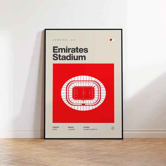 Discover Arsenal Poster, Emirates Stadium Football Print, Mid Century Modern Soccer Poster, Sports Bedroom Posters, Minimalist Office Wall Art