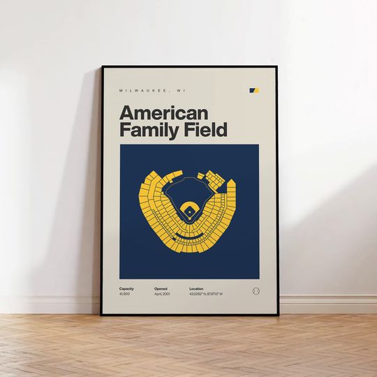 Discover Milwaukee Brewers Poster, American Family Field Print, Mid Century Modern Baseball Poster, Sport Bedroom Posters, Minimalist Office Wall Art