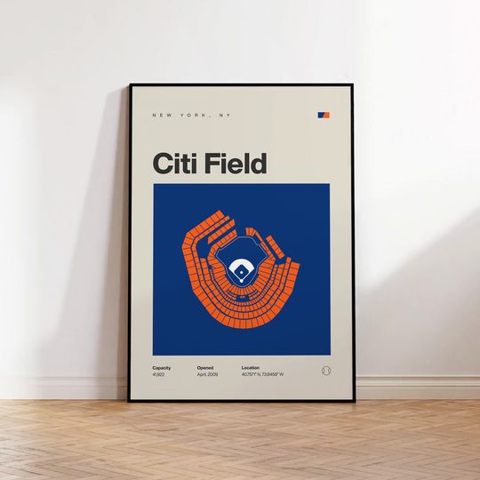 Discover NY Mets Poster, New York Citi Field Stadium Print, Mid Century Modern Baseball Poster, Sports Bedroom Posters, Minimalist Office Wall Art