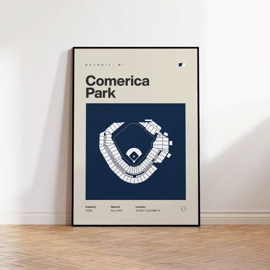 Discover Detroit Tigers Poster, Comerica Park Stadium Print, Mid Century Modern Baseball Poster, Sports Bedroom Posters, Minimalist Office Wall Art