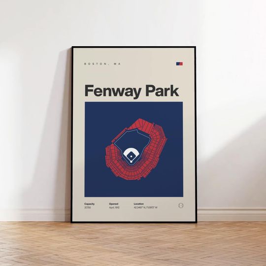 Boston Red Sox Poster, Fenway Park Stadium, Modern Baseball Wall Art, Sports Bedroom Decor