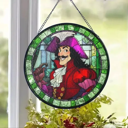 Captain Hook Villain Peter Pan Stained Glass Suncatcher Window Hanging Decor