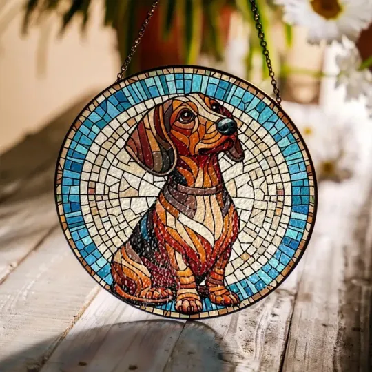 Dachshund Dog Stained Glass Suncatcher Window Hanging Decor