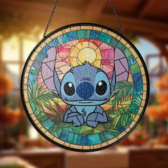 Discover Stitch Ohana Beach Stained Glass Suncatcher Window Hanging Decor