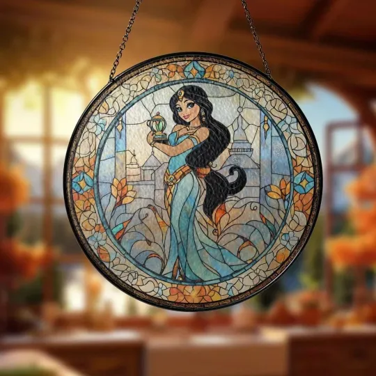 Jasmine Princess Aladdin Stained Glass Suncatcher Window Hanging Decor