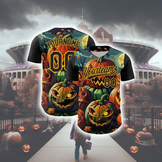 Discover Halloween Horror Personalized Baseball Jersey Black Purple Yellow 3D Shirt