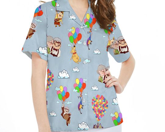 Disney Up Movie Hawaiian Shirt, Balloon House Carl Ellie Russell Kevin Hawaii Shirt, Disneyland Family Summer Beach Trip, Birthday Gift