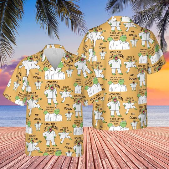 Kermit Singing Hawaiian Shirt, K the frog Button Down Shirt, Funny Kermit Frog Summer Shirt, Animal Muppets Beach Shirt Gift Thds-49