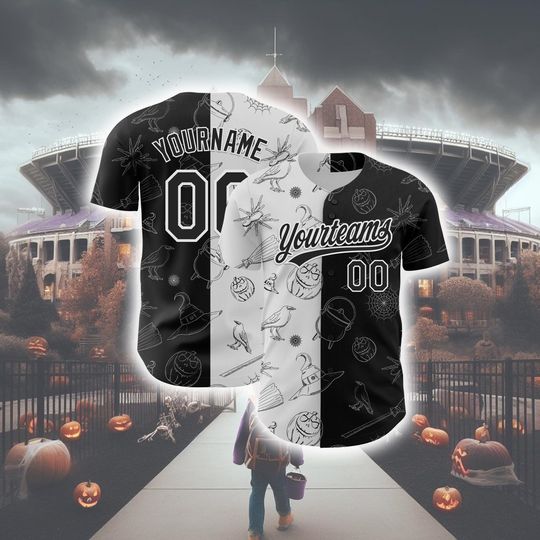 Discover Personalized Halloween Horror Baseball Jersey, Custom Black White 3d Halloween Authentic Baseball Jersey, Kid - Adult Baseball Jersey Team