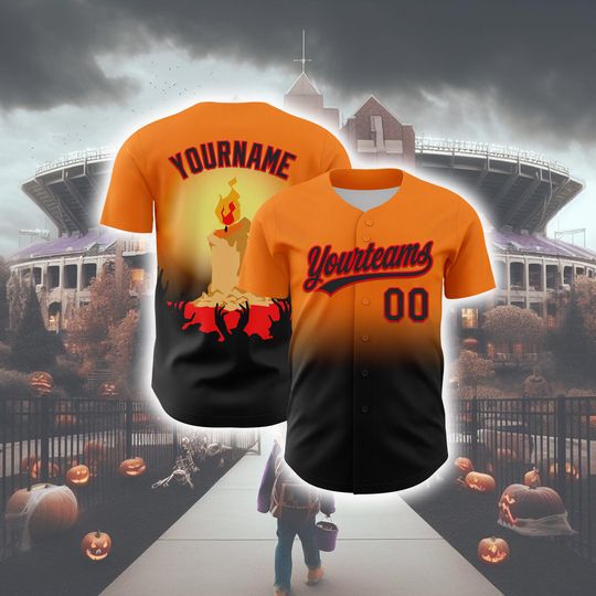 Discover Personalized Halloween Horror Baseball Jersey, Custom Bay Orange Black-fire Red 3d Halloween Authentic Baseball Jersey