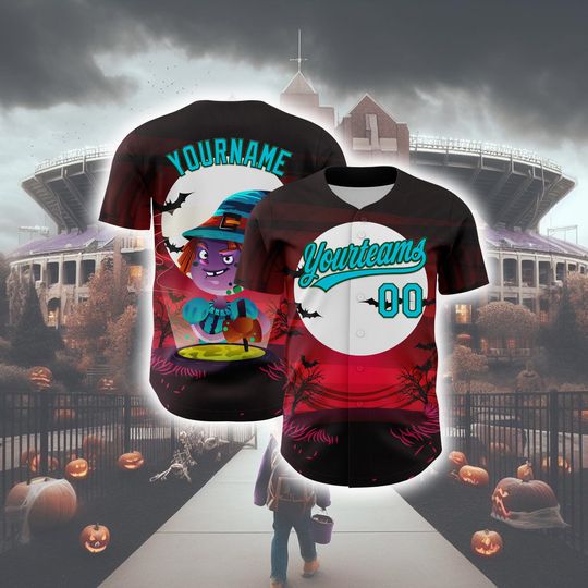 Discover Personalized Halloween Horror Baseball Jersey, Custom Black Lakes Blue-green 3d Halloween Authentic Baseball Jersey