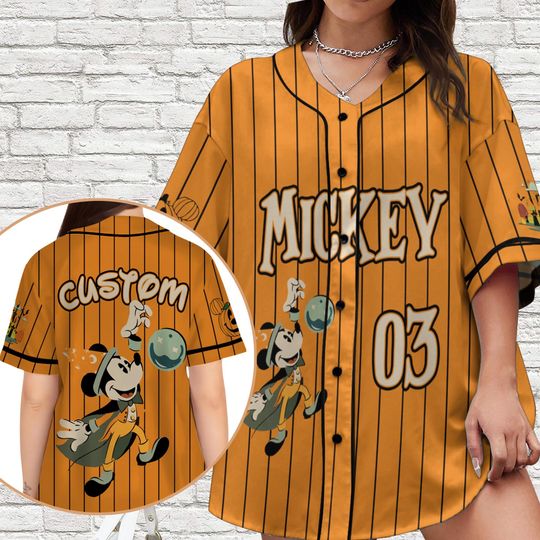 Discover Custom Mickey Halloween Baseball Jersey Shirt, Personalized Mickey Mouse Sport Outfits, Mickey Pumpkin Baseball Shirt, Disney Halloween Trip