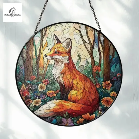 Discover Fox Forest Stained Glass Suncatcher, Gift for Fox Lovers