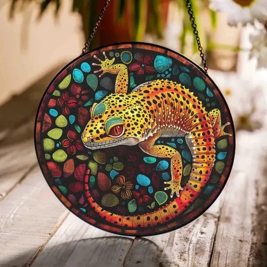 Discover Leopard Gecko Glass Suncatcher, Gecko Window Hanging for Natural Light