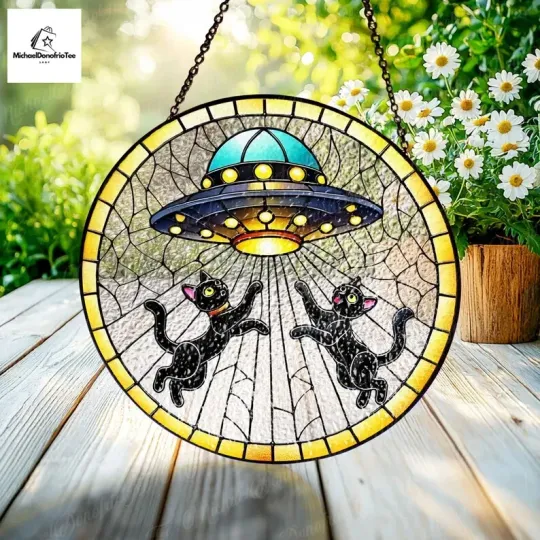 Discover Cute Cat Stained Glass Suncatcher, Gift for Cat Lovers