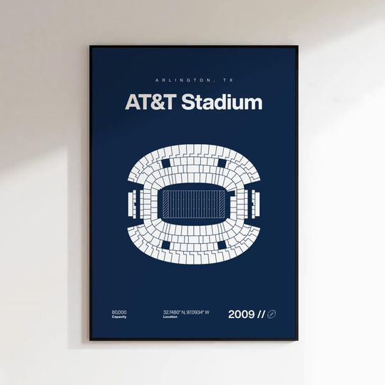 Dallas Cowboys Poster, AT&T Stadium Print, Mid Century Modern Football Poster, Sports Bedroom Posters, Minimalist Office Wall Art