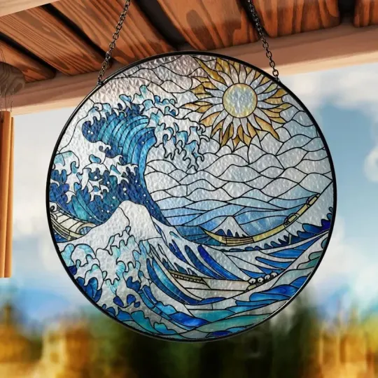 Discover Waves on The Beach Stained Glass Suncatcher, Sea Suncatcher, Beach Lover Gift