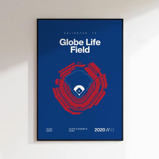 Texas Rangers Poster Globe Life Field Stadium Print Modern Baseball Poster Sports Bedroom Wall Art