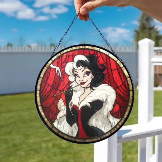 Cruella de Vil 101 Dalmatians Stained Glass Suncatcher Window Hanging Decor