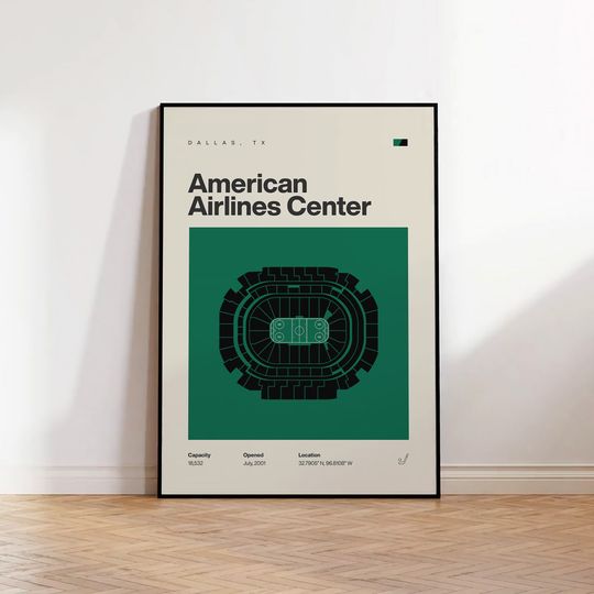 Dallas Stars Poster, American Airlines Center Print, NHL Wall Art, Mid Century Modern Hockey Poster, Sports Bedroom Decor