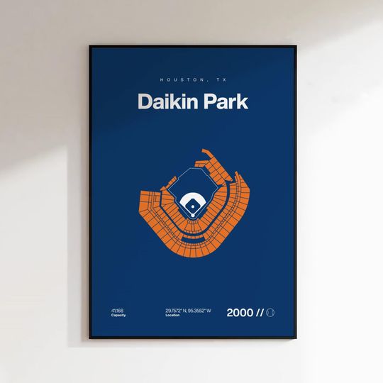 Houston Astros Poster, Daikin Park Stadium Print, Mid Century Modern Baseball Poster, Sport Bedroom Posters, Minimalist Office Wall Art