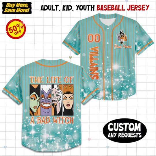 Discover Custom Villains The Life Of A Bad Witch baseball, Personalize Disney Villains Shirt, Park Girl Shirt, Vacation Shirt, Gift for Disney Fans