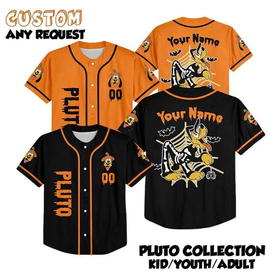Discover Custom Pluto Halloween Baseball Jersey, Personalized Pluto Dog Baseball Jersey, Halloween Matching Family Jersey, Cute Fan Gift Outfit