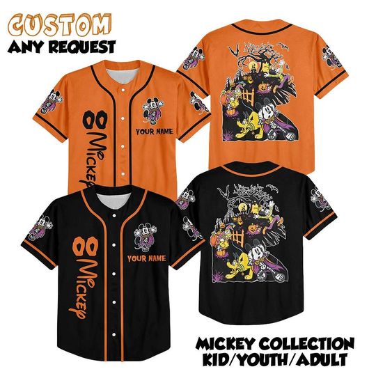 Custom Disney Mickey And Minnie Halloween Collection Simple Baseball, Personalized Baseball Team Jersey Gift for Halloween Fans Family