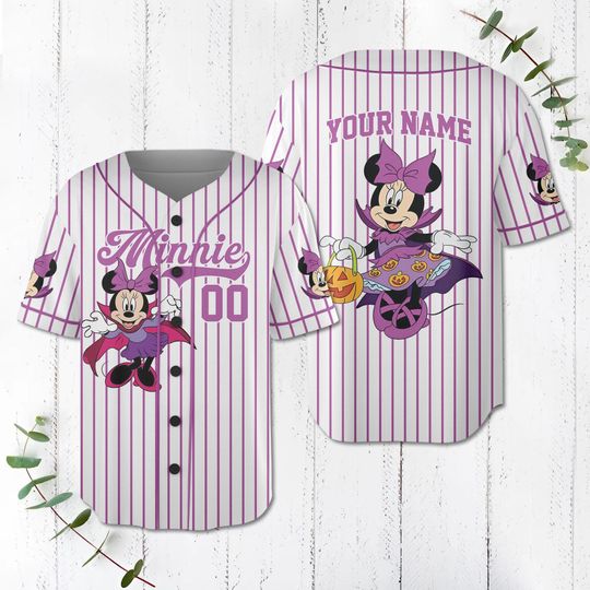 Discover Custom Halloween Minnie Mouse Baseball Jersey With Name & Number, Disney Minnie Jersey, Gift for Kids, Disney Halloween Baseball Jersey