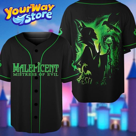 Maleficent Mistress of Evil Baseball Jersey, Disney Villain Halloween Shirt, Gothic Green Flame Jersey for Fans