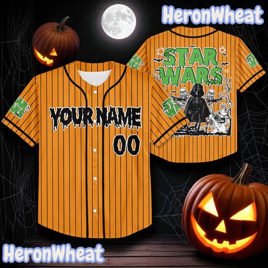 Discover Custom Star Wars Halloween Baseball Jersey, Personalized Disney Spooky Jersey, Star Wars Disney Matching Outfit, Magic Kingdom Costume Gift