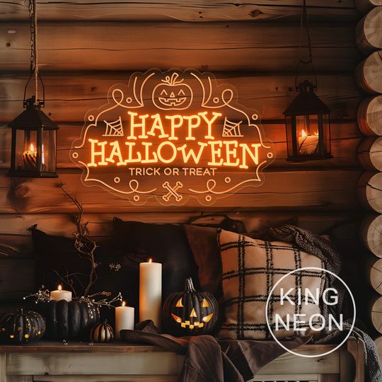 Discover Happy Halloween Pumpkin Neon Sign, Custom Halloween Party LED Neon Light, Halloween Home Wall Decor, Trick Or Treat Sign, Halloween Gift