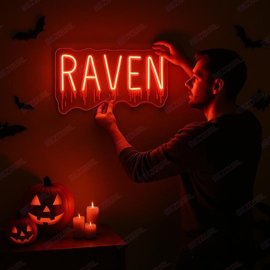 Discover Custom Name Dripping Gothic Name Neon Sign Horror Old English Name Sign Scary Halloween LED Sign Gothic Room Wedding Decors Goth Lover Gifts