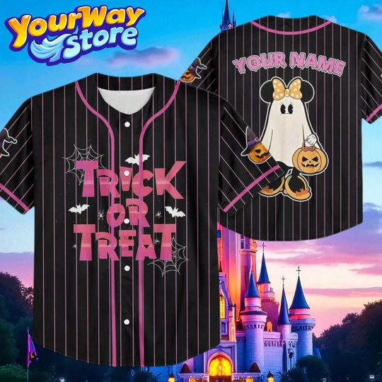 Discover Custom Minnie Ghost Halloween Baseball Jersey, Trick or Treat Shirt, Personalized Spooky Outfit for Kids & Adults