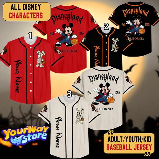 Discover Custom Disneyland Halloween Baseball Jersey, Mickey Pumpkin Shirt, Personalized Disney Outfit for Kids & Adults