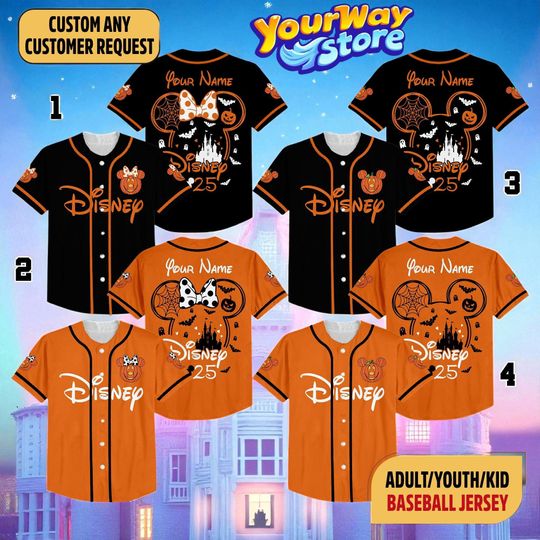Custom Disney 2025 Halloween Baseball Jersey, Personalized Name Shirt, Pumpkin Spooky Outfit for Kids & Adults