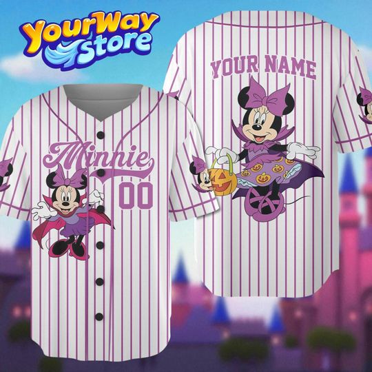 Discover Personalized Minnie Mouse Halloween Baseball Top, Custom Name Number Disney Shirt for Kids and Adults