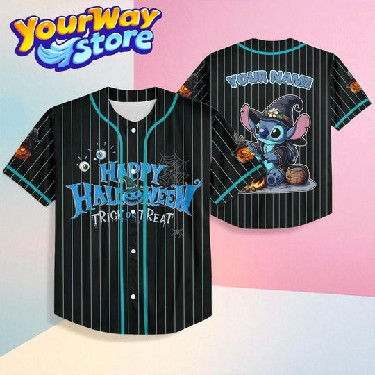 Discover Custom Stitch Halloween Baseball Jersey, Personalized Name Shirt, Happy Halloween Trick or Treat Outfit