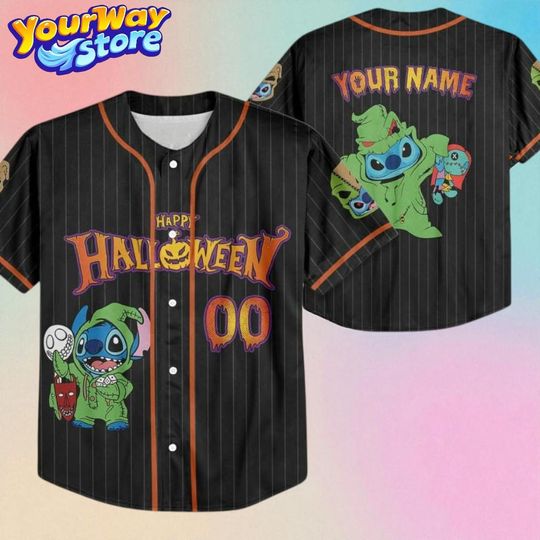 Discover Custom Stitch Halloween Jersey, Disney Baseball Shirt, Personalized Family Halloween Outfit