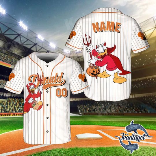 Donald Devil Baseball Jersey  Mickey & Friends Halloween Shirt, Disney Cosplay Outfit, Disneyland Trip Tee