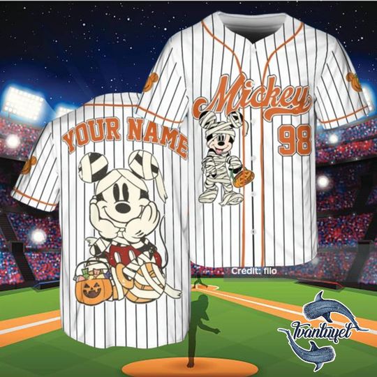 Custom Disney Mickey Halloween Baseball Jersey, Personalized Disney Shirt for Kids & Adults, Cute Sports Fan Gift