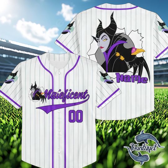 Personalized Maleficent Baseball Jersey  Disney Villains Halloween Matching Team Shirt