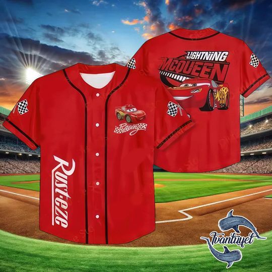 Discover Lightning McQueen Baseball Jersey  Disney Pixar Cars Racing Shirt, Rust-Eze Uniform Tee for Kids & Adults, Gift for Fans