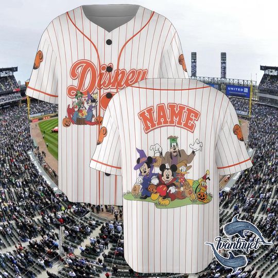 Discover Disney Halloween Baseball Jersey  Custom Name Mickey & Friends Spooky Pumpkin Shirt for Kids and Adults