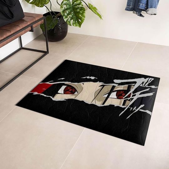 Uchiha Itachi Inspired Rug, Red Eye Japanese Animation Style Carpet, Manga Panel Floor Cover, Cool Gift for Anime Fans
