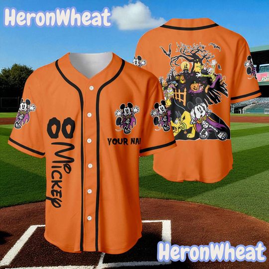 Discover Custom Disney Mickey Halloween Baseball Jersey, Personalized Spooky Disney Shirt, Family Matching Outfit, Halloween Gift Tee