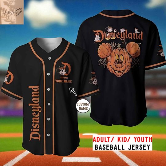 Discover Custom Baseball Jersey, Halloween Pumpkin Shirt, Spooky Disneyland Jersey, Black Orange Jersey, Personalized Name, Halloween Jersey